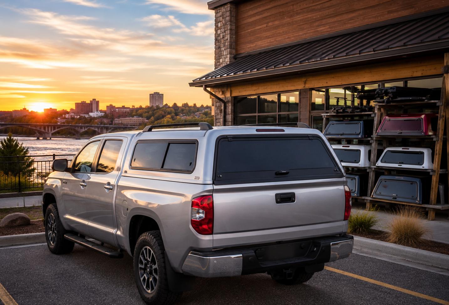 Sunset reflections on a silver truck